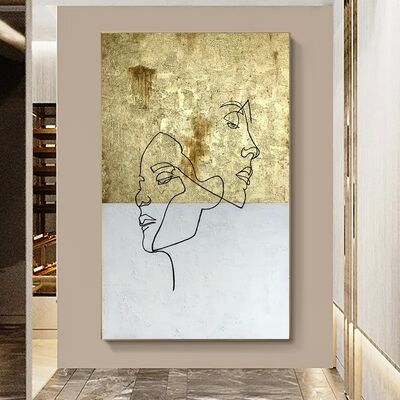 Modern Abstract Design Gold Foil Hand-Painted Oil Painting Canvas Wall Art with Customized Size