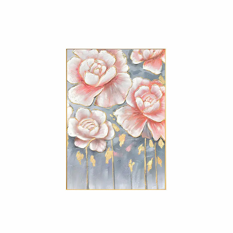 Hand Painted Customized Modern Textured Canvas Oil Painting showcasing Beautiful Flowers and Gold Foil Abstract Artworks