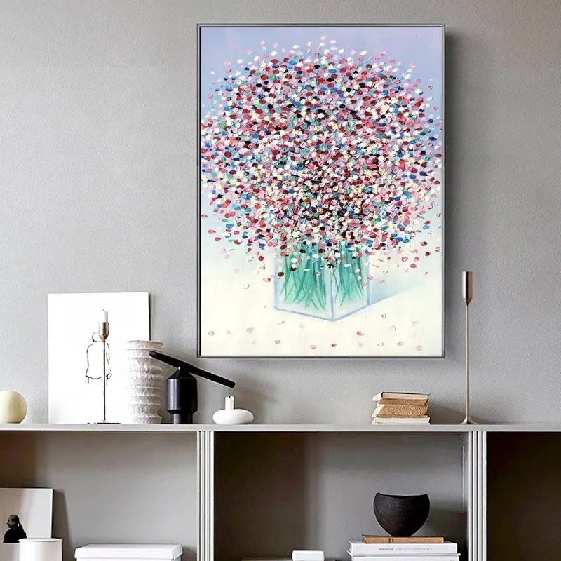 Hand Painted Colorful Flower Picture Canvas Oil Painting Wall Hanging Decorative Home Decoration Wall Decoration